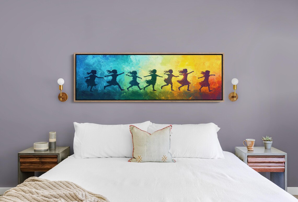 Joyful Children Running Rainbow Silhouette Kids In Motion Poster - Image 5