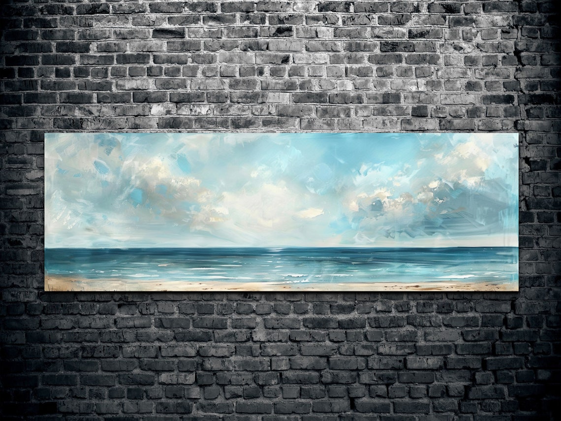 Gentle Soft Impressionistic Seascape with Clouds Over Sand Poster - Image 3