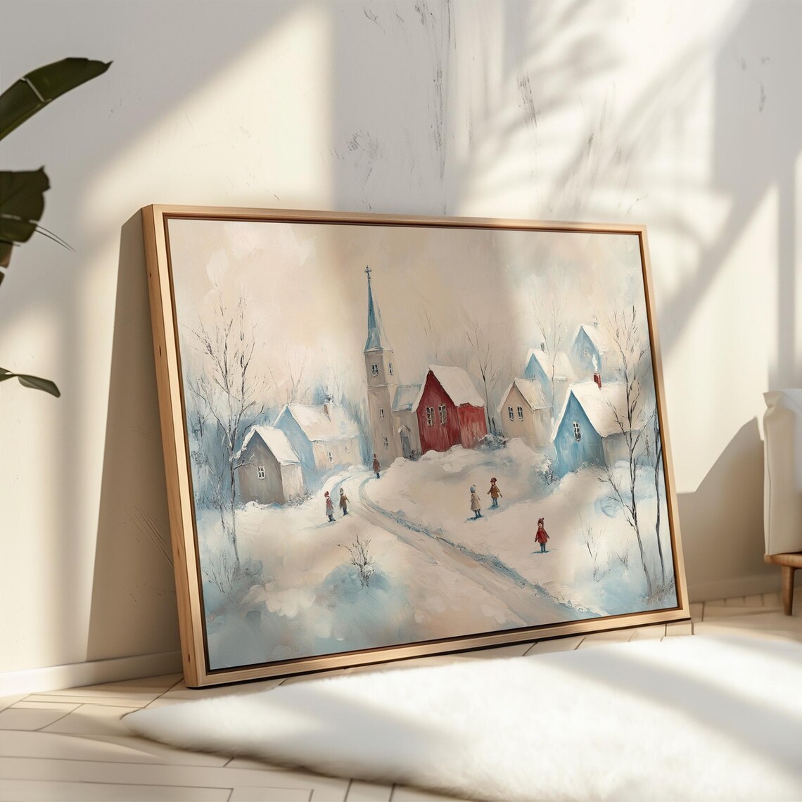 Charming Snowy Village Church Street Winter Children Scene Poster