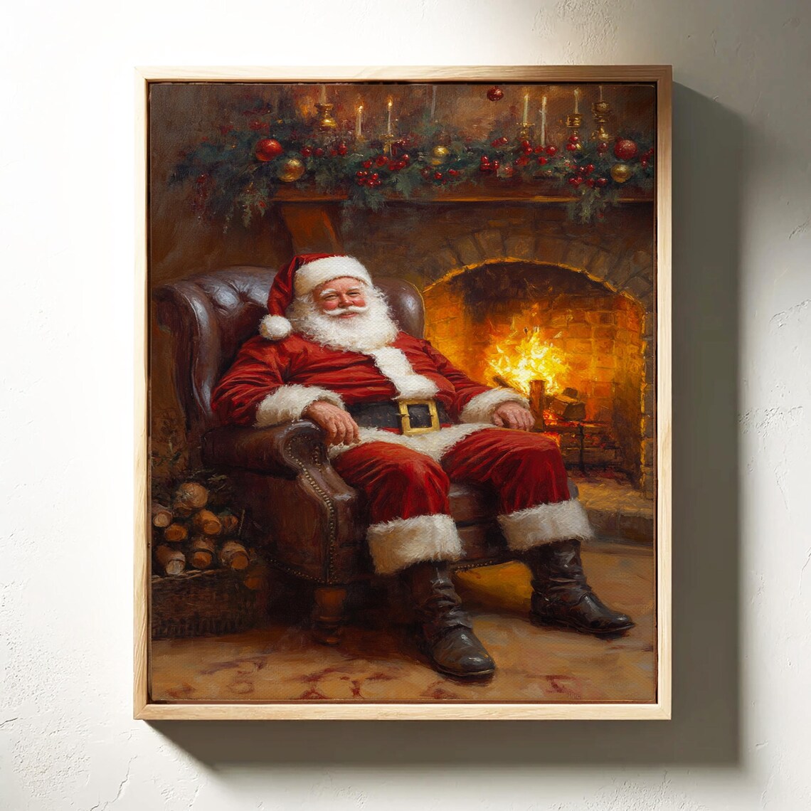Santa By The Fireplace, Cozy Christmas Scene - Image 5