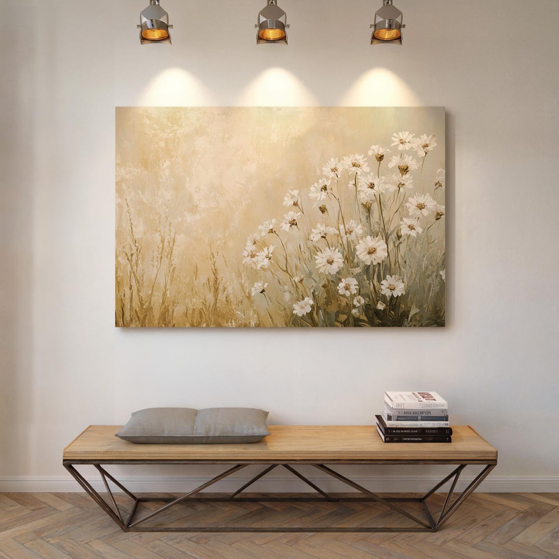White Wildflowers Beige Minimalist Floral Botanical Wall Art - Image 6