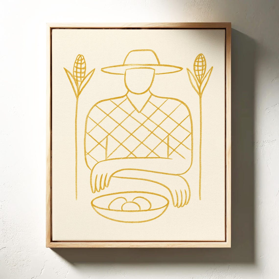 Golden Farmer Line Art Minimal Harvest Rustic Kitchen Art Poster