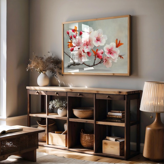 Pink Cherry Blossom Branch Watercolor Floral Springtime Wall Poster