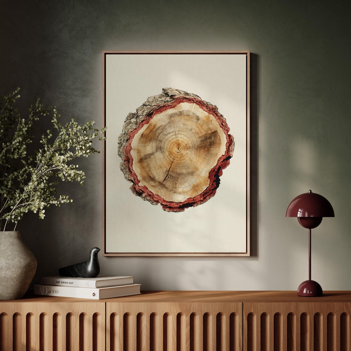 Tree Ring Cross Section Rustic Watercolor Botanical Wall Art