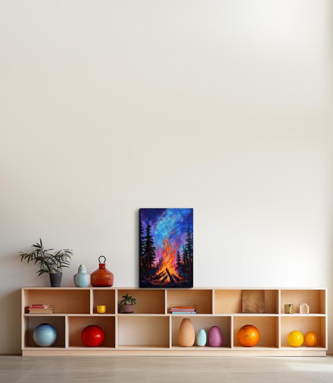 Blazing Campfire Starry Night Pine Forest Glow Warm Art Poster - Image 4