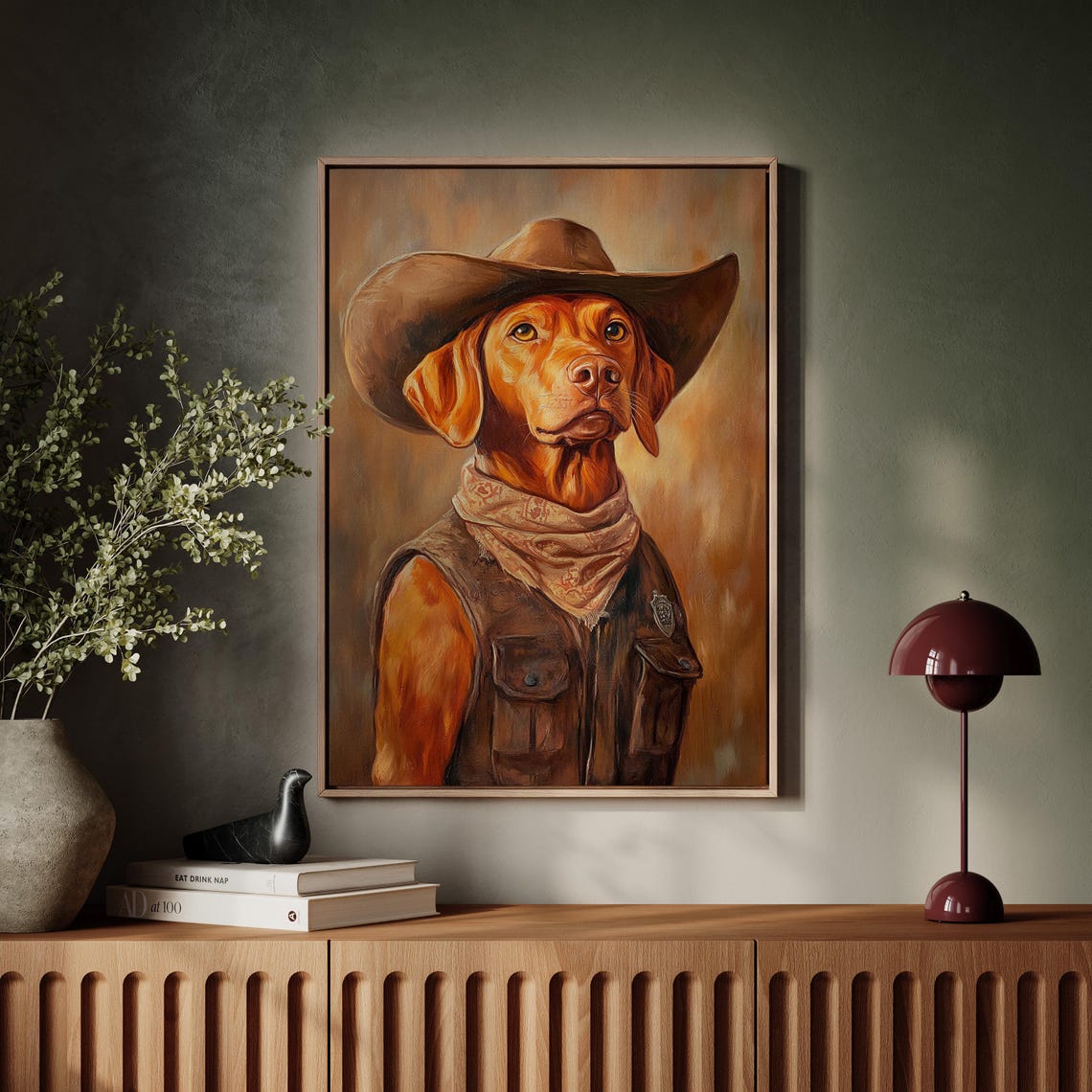 Vizsla Dog Cowboy Sheriff Portrait Golden Coat Hat Vest Badge Poster