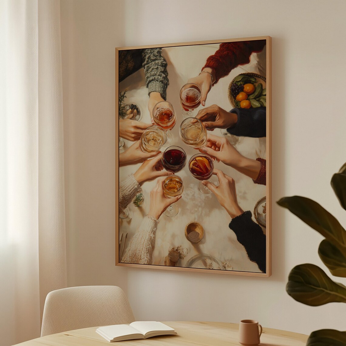 Wine Toast Celebration, Vintage Oil-Style Art Print