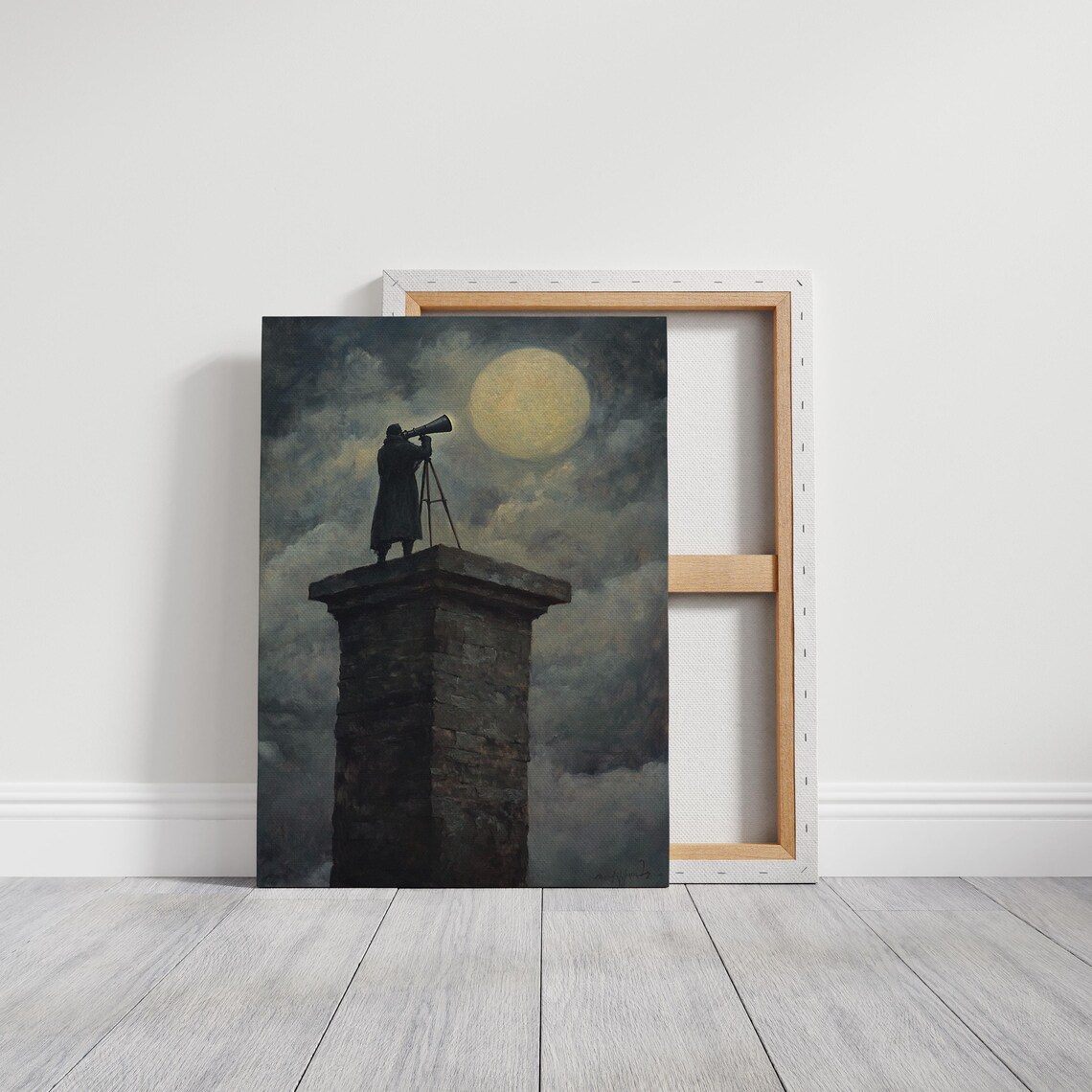 Man Observing Full Moon, Dramatic Night Sky Art Print - Image 6