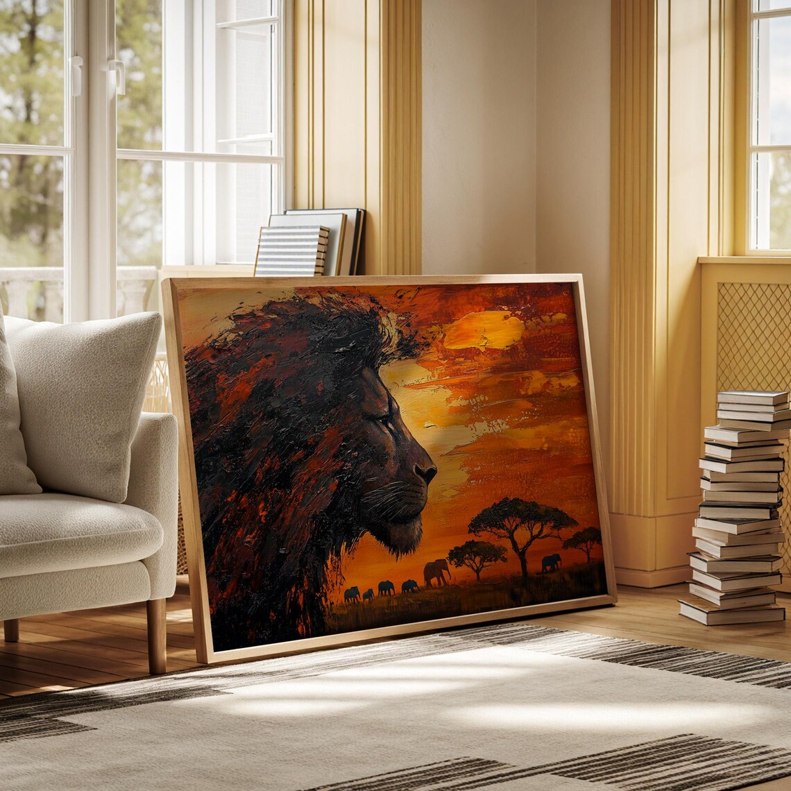 Majestic Lion Sunset African Wildlife Elephants Savannah Safari Poster - Image 6