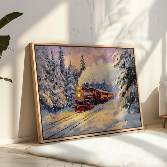 Vintage Red Steam Train In Snowy Winter Forest Holiday Poster