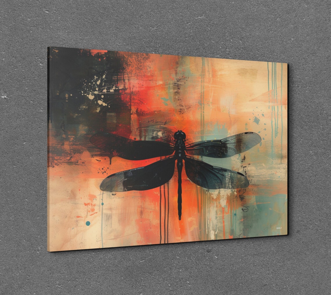 Dark Dragonfly Silhouette Orange Teal Abstract Nature Poster - Image 6