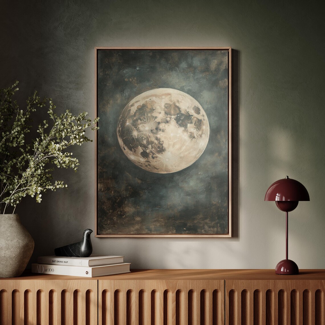 Vintage Full Moon Poster, Celestial Lunar Landscape