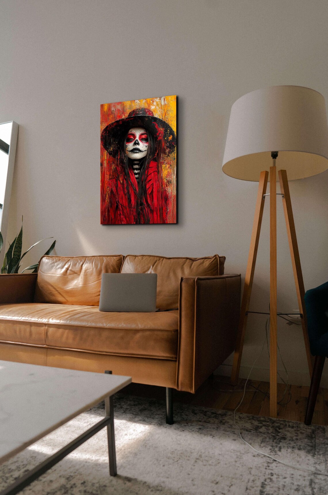 Day Of The Dead Woman Sugar Skull Makeup Red Hat Painting Poster - Image 7