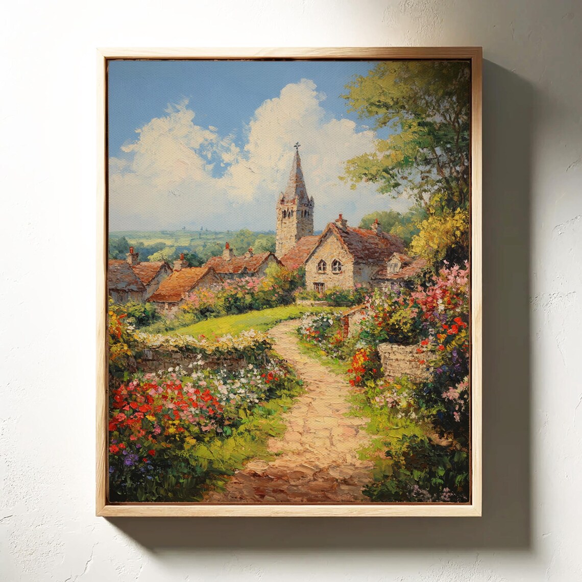 Charming Village Church Path Floral Garden Landscape Art Poster - Image 6
