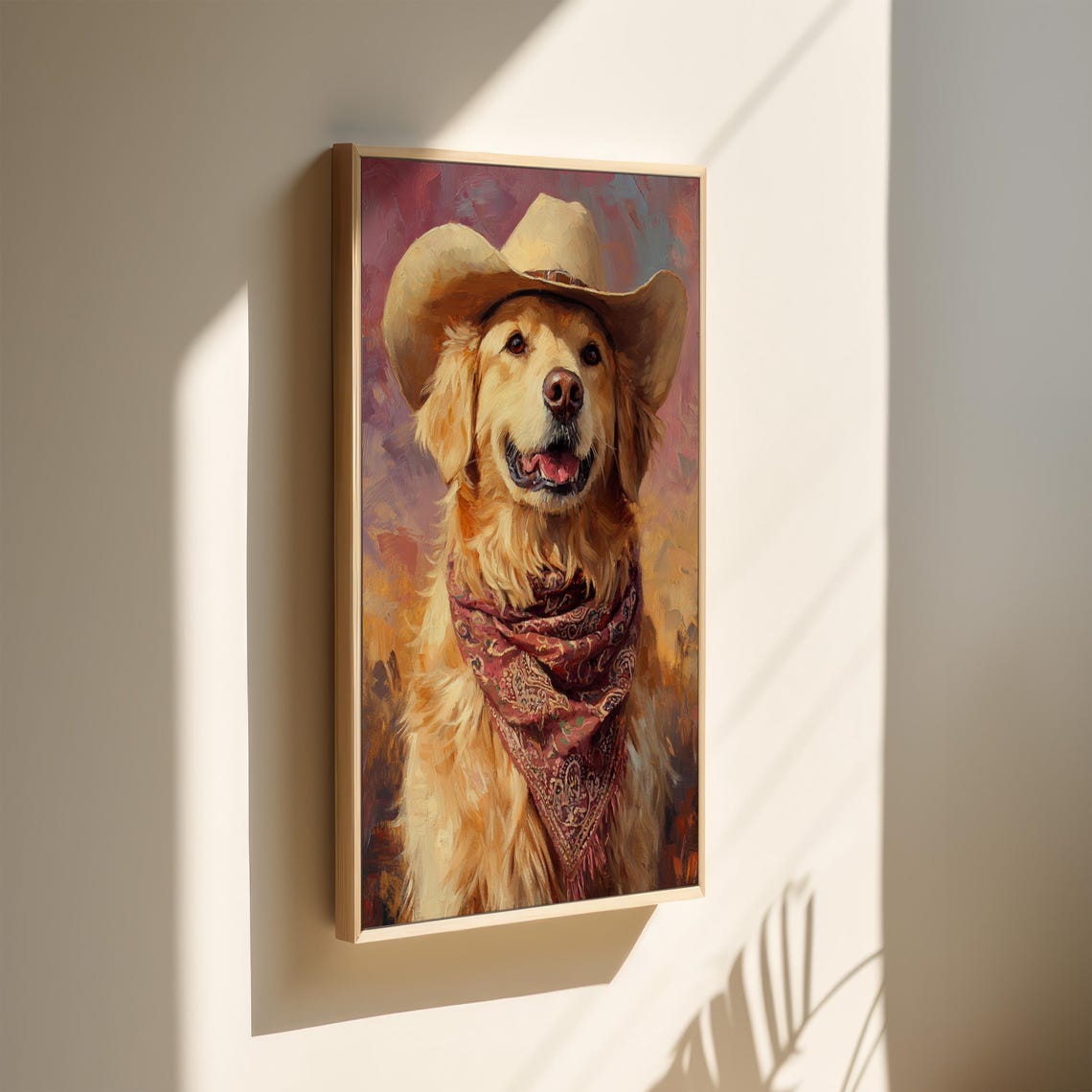 Golden Retriever Cowboy Western Dog Wall Art Rustic Farmhouse Pet Portrait Funny Country Dog Painting Rodeo Decor Print - Image 3