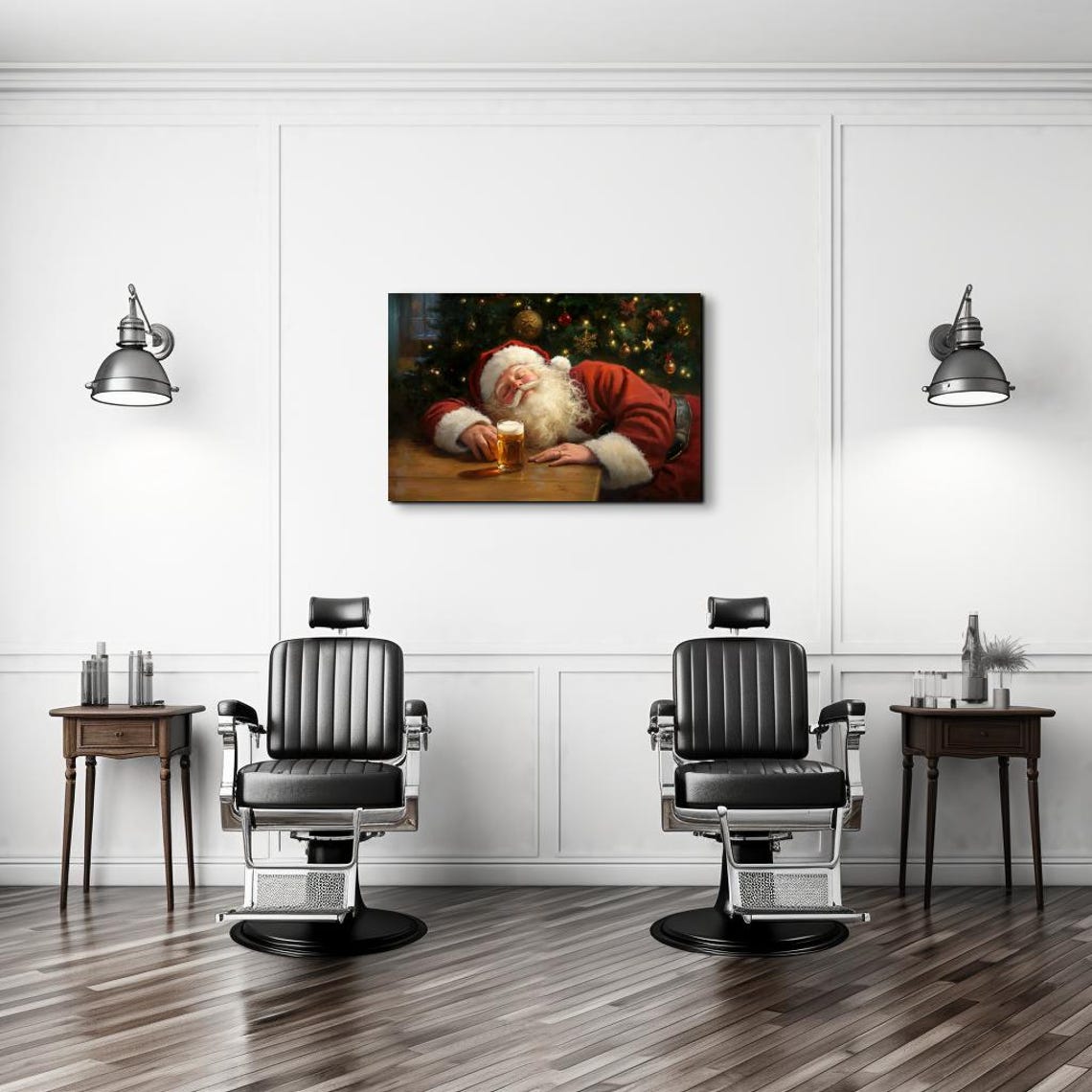 Santa Sleeping On Table Beside Beer Glass Christmas Night Poster - Image 3