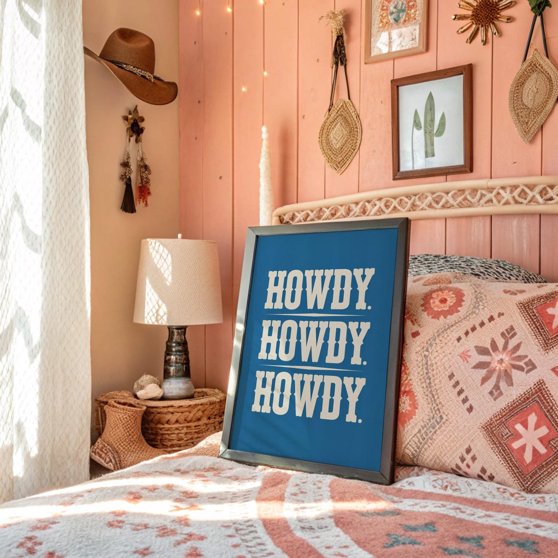 Howdy Howdy Howdy Navy Blue Western Typography Cowboy Wall Poster
