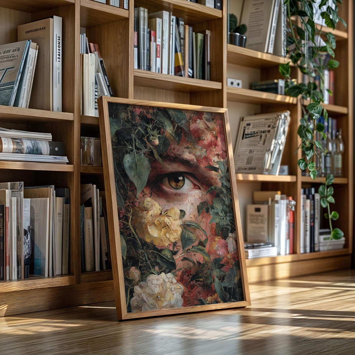 Surreal Woman Eye Hidden in Blooming Flowers Dark Floral Art Poster