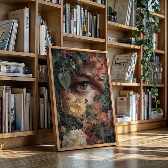 Surreal Woman Eye Hidden in Blooming Flowers Dark Floral Art Poster