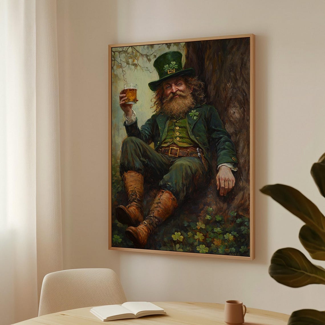 Jolly Leprechaun Raising Beer Under Tree Vintage Irish Poster - Image 3