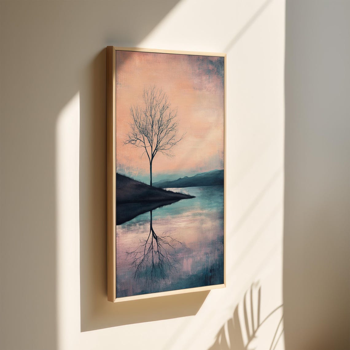 Bare Tree Silhouette Lake Reflection Peach Sky Tranquil Poster - Image 4