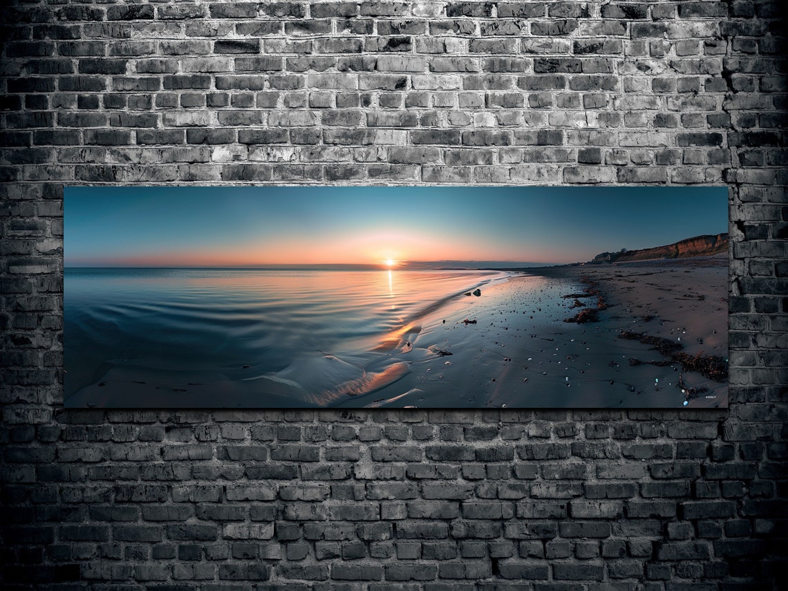 Sunrise Over Calm Ocean Shoreline Wet Sand Reflections Wall Art - Image 2