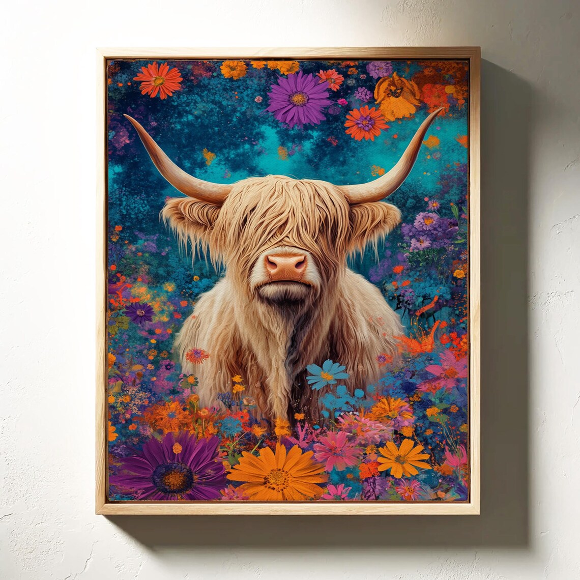 Highland Cow With Wildflowers, Rustic Farmhouse Decor