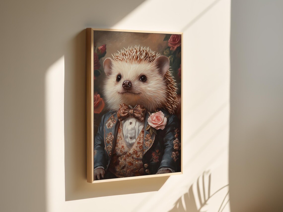 Hedgehog Gentleman Floral Suit Bow Tie Rose Boutonniere Portrait Poster - Image 4
