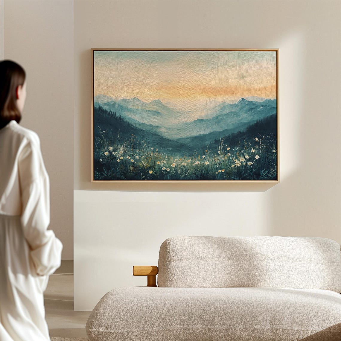 Serene Mountain Valley With Wildflowers Soft Watercolor Art Poster - Image 6