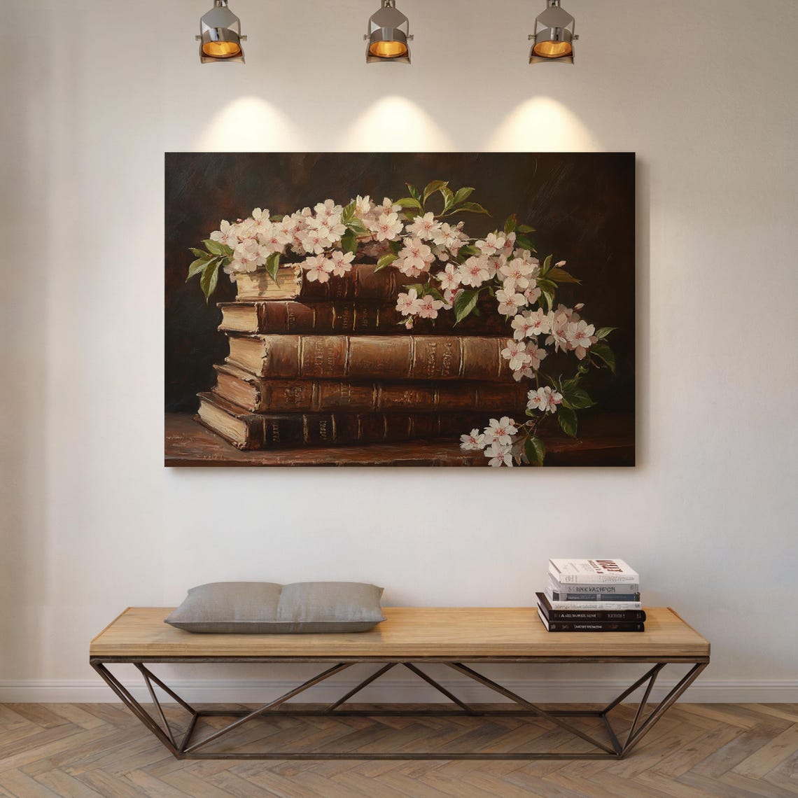 Antique Books White Blossoms Dark Vintage Floral Library Art Poster - Image 6