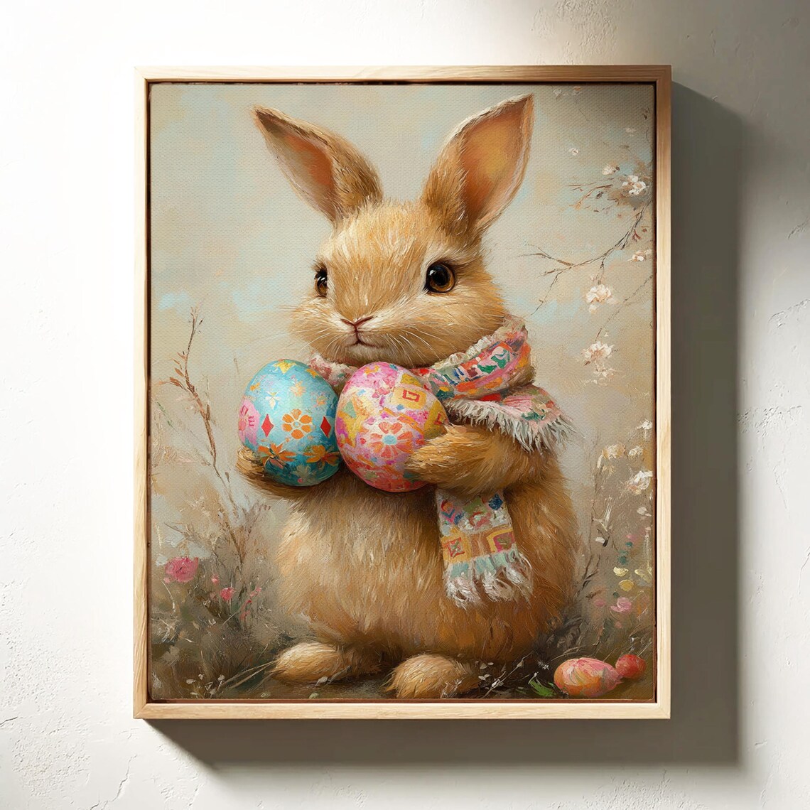 Whimsical Easter Bunny Holding Eggs Art Print - Image 3