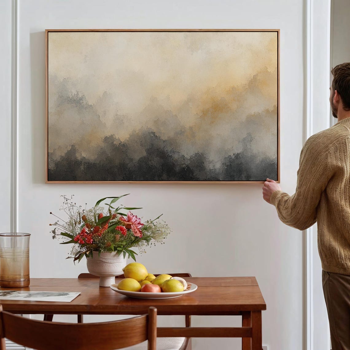 Neutral Abstract Beige Gray Textured Wash Minimalist Modern Art Poster
