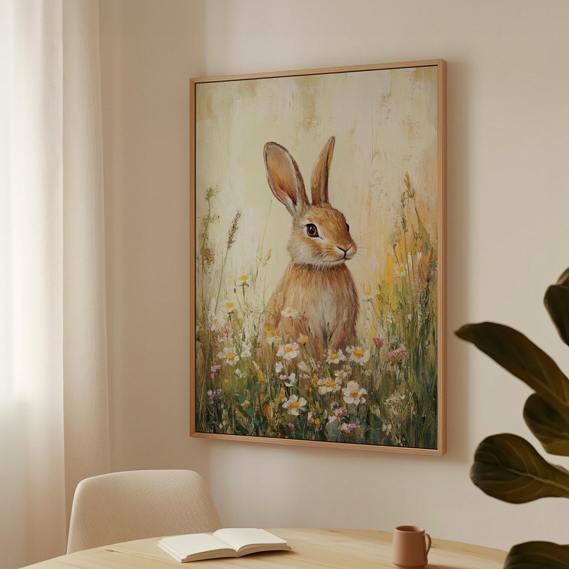 Charming Bunny In Wildflowers, Rustic Spring Art Print - Image 4
