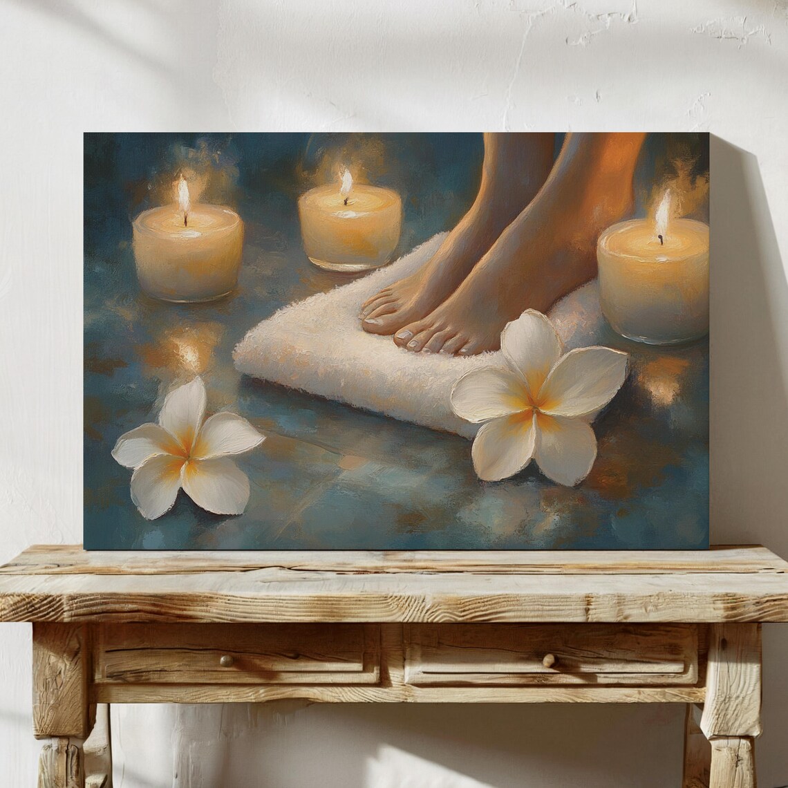 Candlelit Spa Retreat White Towel Frangipani Night Calm Poster - Image 4