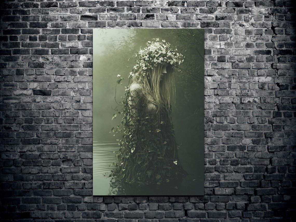 Ivy Covered Woodland Goddess With White Flower Crown In Misty Water Poster - Image 2