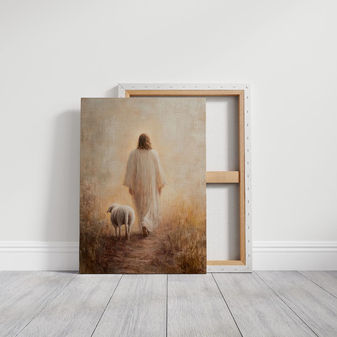 Jesus The Good Shepherd Walking With Lamb Minimalist Art Poster - Image 6
