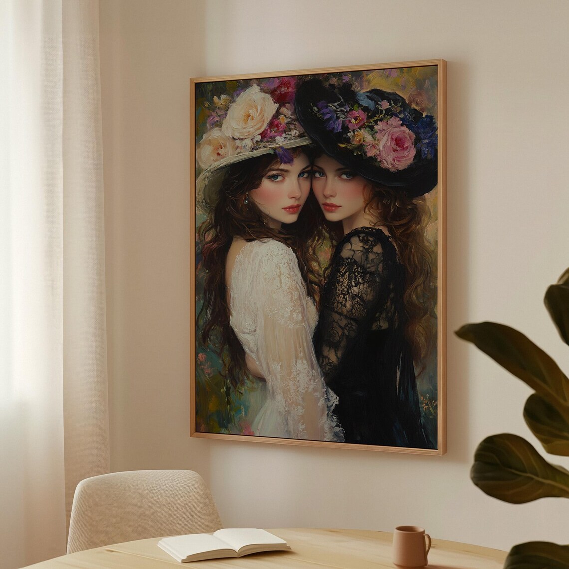 Two Women in Floral Hats Pressed Cheek to Cheek Vintage Poster - Image 5