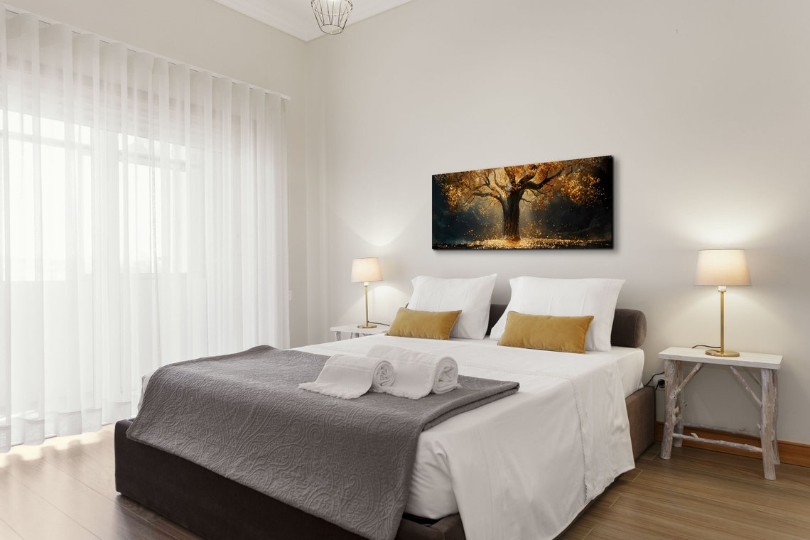 Golden Tree of Life on Black Shimmering Luxury Panoramic Poster - Image 4