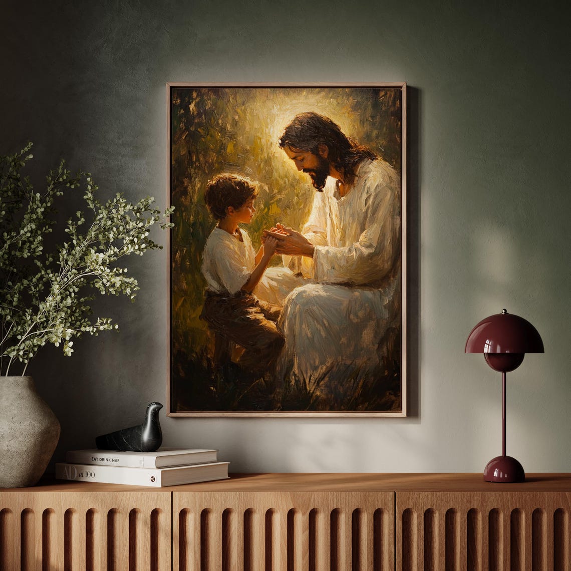 Jesus Blessing Young Boy Holding Hands Golden Light Scene Poster - Image 7