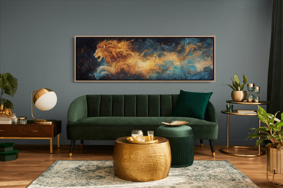 Fiery Lion Flame Abstract Bold Wildlife Spirit Wall Art Print - Image 2