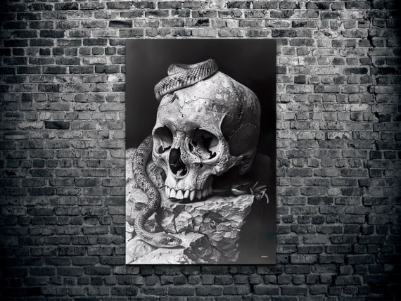 Skull Snake Portrait, Gothic Dark Art Print