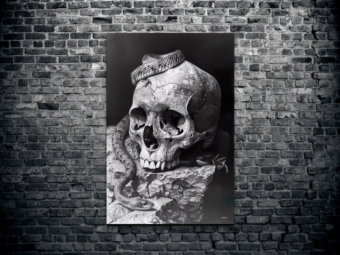 Skull Snake Portrait, Gothic Dark Art Print