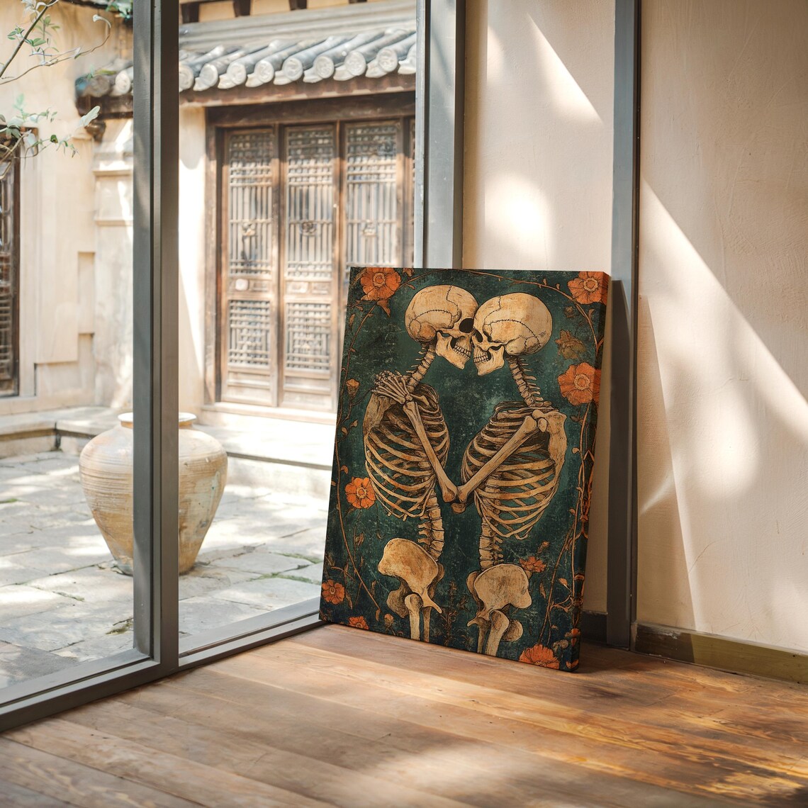 Romantic Skeleton Couple, Whimsical Floral Design - Image 4