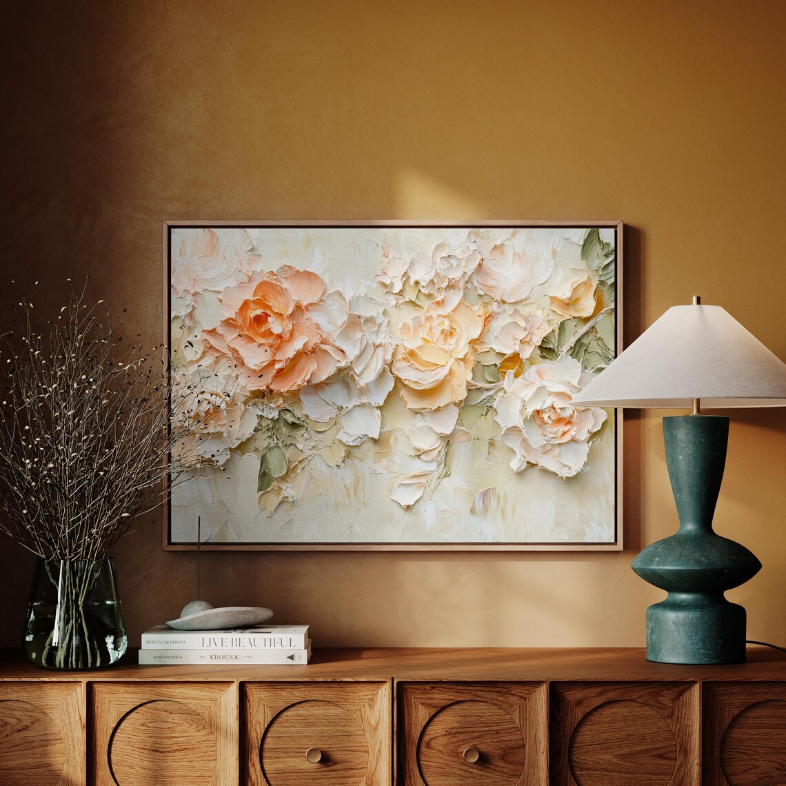 Impasto Rose Painting, Soft Peach Botanical Art Print - Image 4