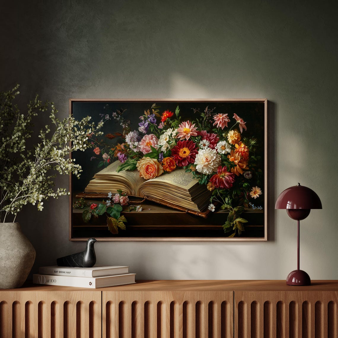 Vintage Floral Still Life With Open Book Romantic Botanical Art Poster - Image 3