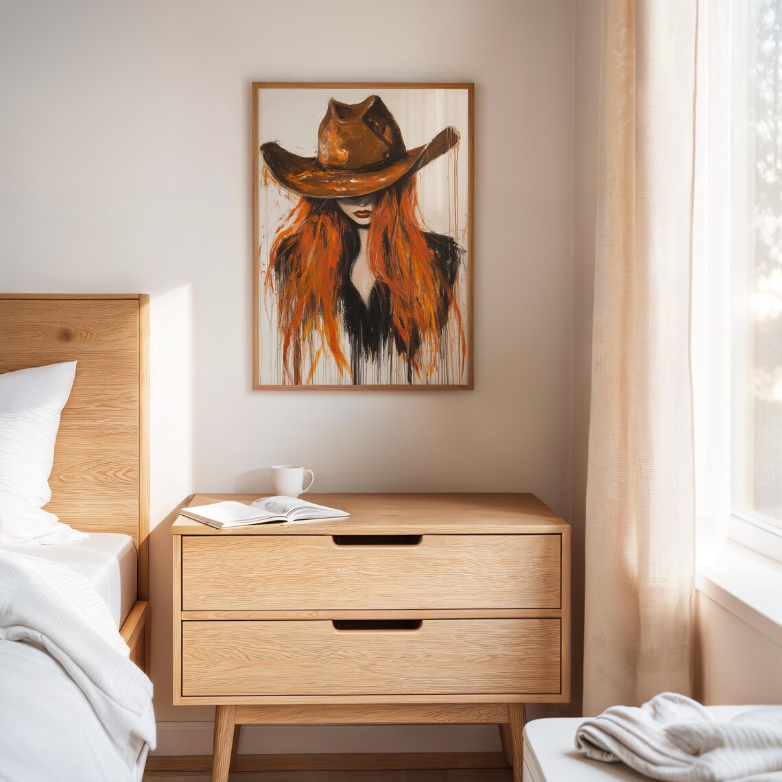 Western Cowgirl Art, Textured Hat Painting - Image 4