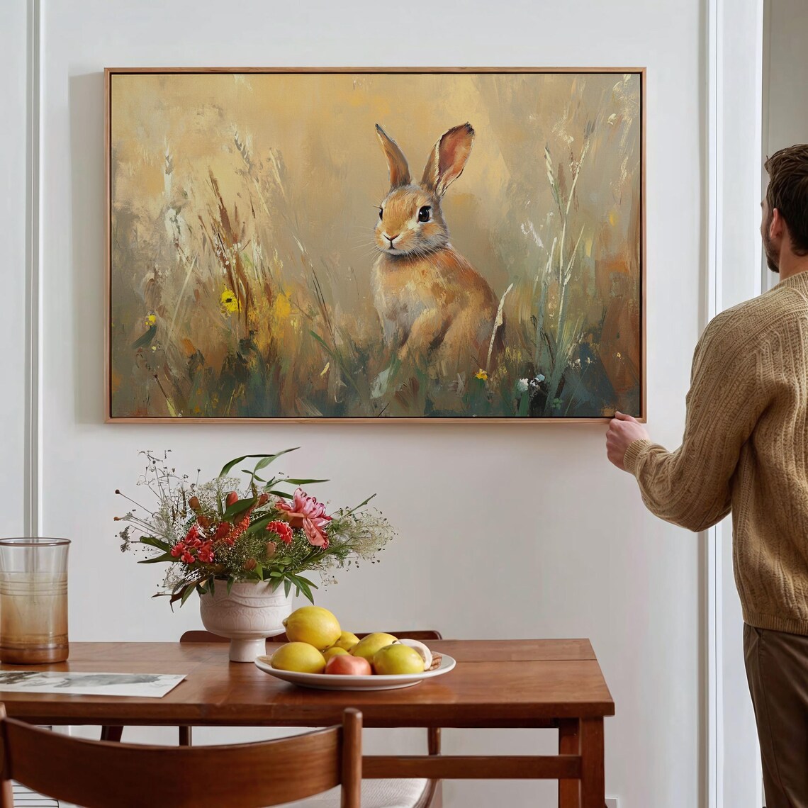 Whimsical Rabbit in Meadow, Rustic Farmhouse Art Print - Image 4