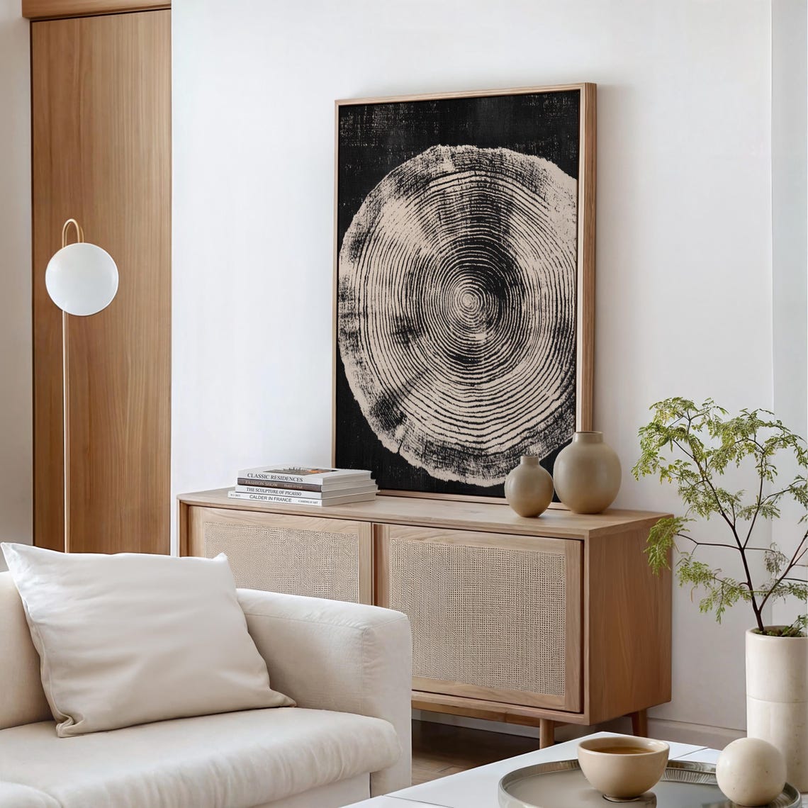 Cream Fine Tree Ring Circle On Black Elegant Gallery Art Poster - Image 5