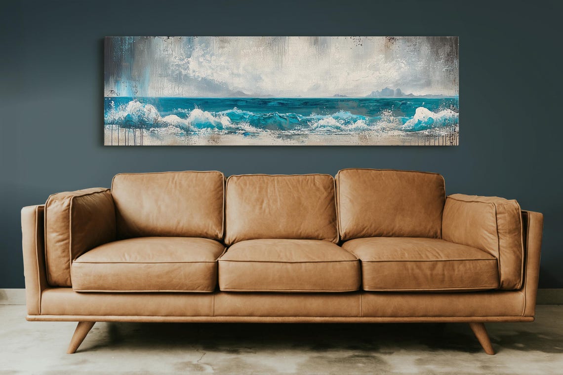 Abstract Blue Ocean Waves Beach Seascape Modern Nautical Art Print - Image 3