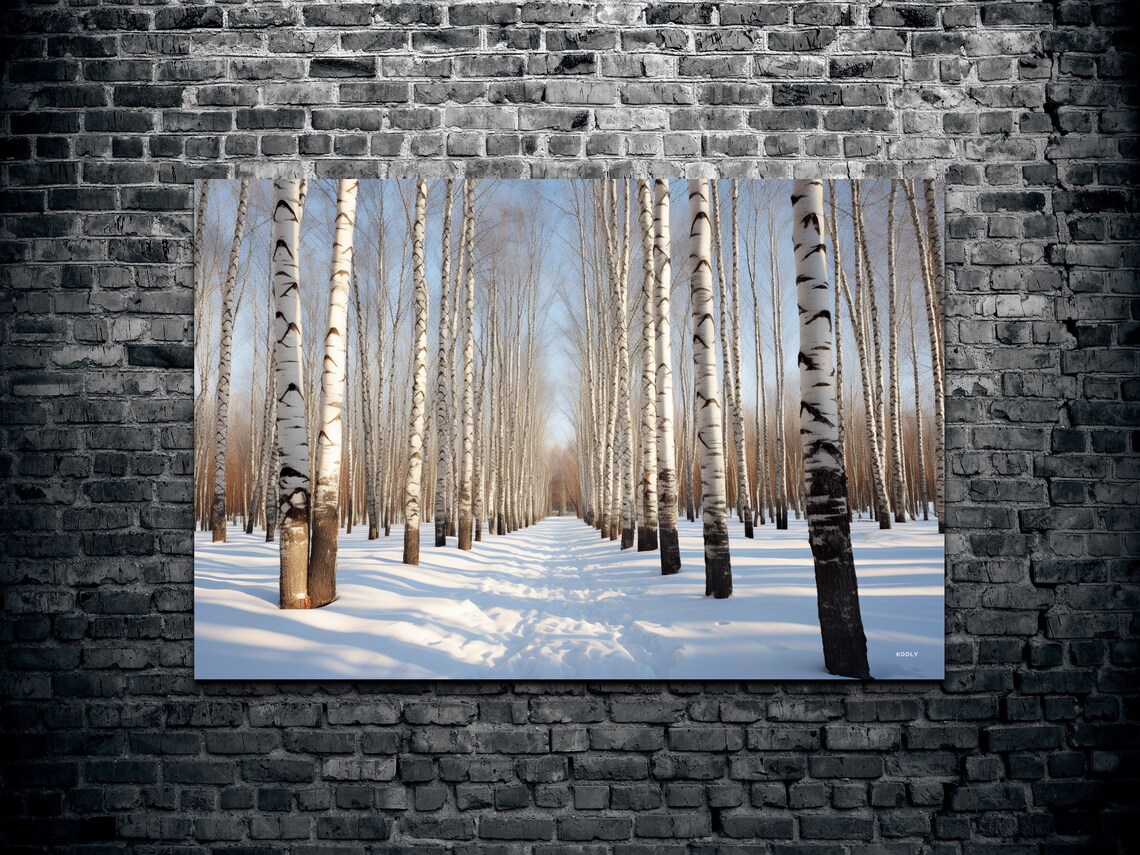 Snowy Winter Birch Trees Art Print, Nature Style - Image 2